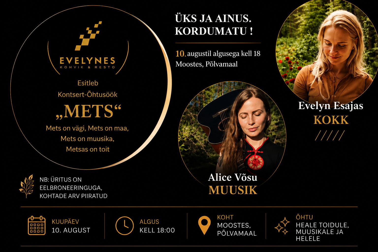 Kontsert-õhtusöök II METS Evelyneses Alice Võsuga